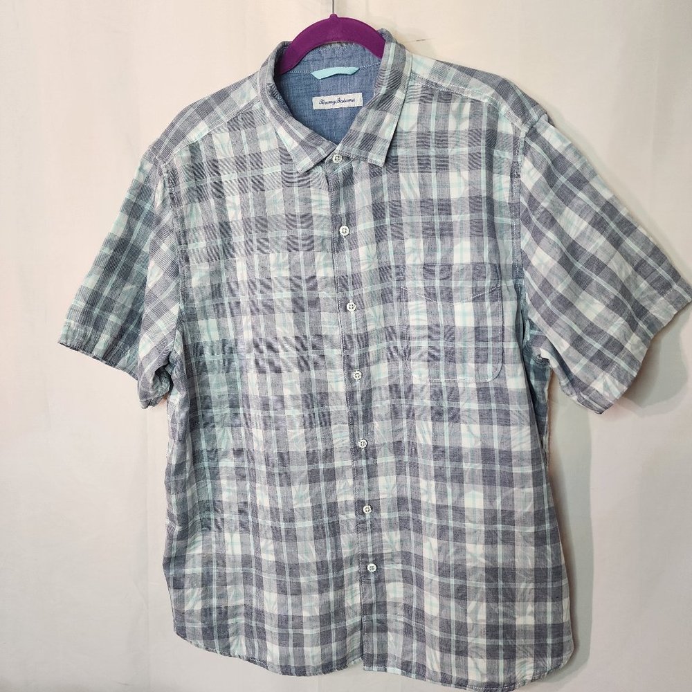 Tommy Bahama Men's Short Sleeve Shirt Size XL Plaid Outside Floral Inside